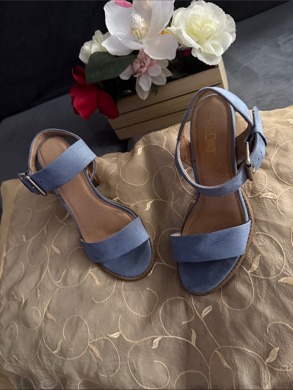 Brash Light Blue Suede Open-Toe Ankle-Strap Sandals